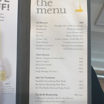 Drybar - Sacramento - menu list. - Blow Dry/Out Services Near Me - Sacramento, California