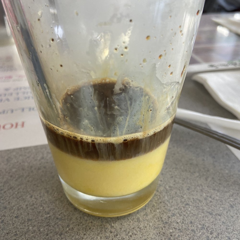 Egg yolk condensed milk with drip coffee Egg yolk condensed milk with drip coffee
