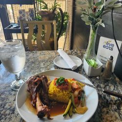 Olive Eats - Lunch special Lamb shank, saffron rice, and roasted veggies
