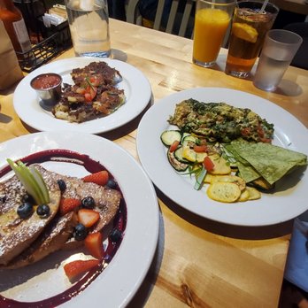 Orphan - From top, right to left order:Rosemary potatoes, French toast with an amazing berry sauce,pesto scramble with zucchini/wrap. - Breakfast & Brunch Near Me - Sacramento, California Orphan - From top, right to left order:Rosemary potatoes, French toast with an amazing berry sauce,pesto scramble with zucchini/wrap. - Breakfast & Brunch Near Me - Sacramento, California