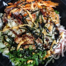 Spicy tuna, spicy salmon, marinated tuna Spicy tuna, spicy salmon, marinated tuna