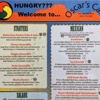 Oscar's Cafe - Starters, Mexican menu. Tue dinner 2017-11-21 - Mexican Near Me - Springdale, Utah