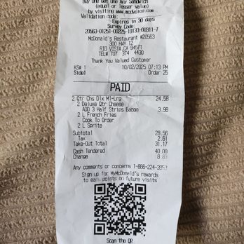 McDonald's - Receipt - Burgers Near Me - Rio Vista, California McDonald's - Receipt - Burgers Near Me - Rio Vista, California