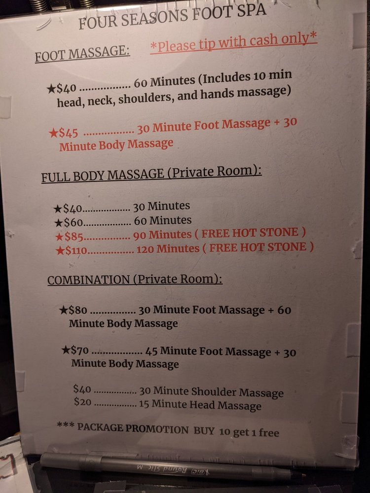 FOUR SEASONS FOOT SPA Updated June 2024 18 Photos & 168 Reviews