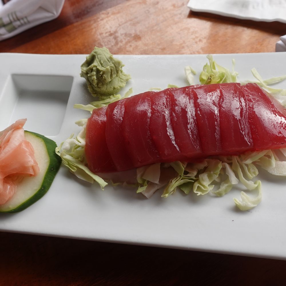 Keoki's Paradise - ahi sashimi appetizer with some strong wasabi - Seafood Near Me - Koloa, Hawaii