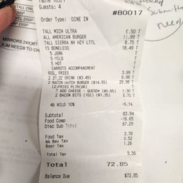 Receipt of manager removing the raw wings from our check.