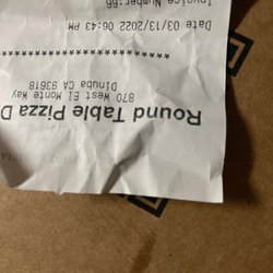 Round Table Pizza - Receipt and date