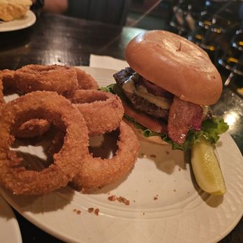 Fitzpatrick's Tavern - Dubliner Burger with onion rings - Beer, Wine & Spirits Near Me - Solvang, California Fitzpatrick's Tavern - Dubliner Burger with onion rings - Beer, Wine & Spirits Near Me - Solvang, California