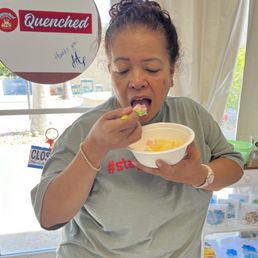Guava and passionfruit shaved ice with lycee topping