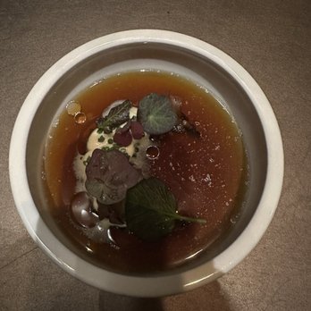 Sepia - Caramelized onion consomme first course - New American Near Me - Chicago, Illinois