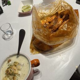 Clam Chowder Cup & Head On Shrimp