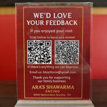 Ara's Shawarma - Feedback sign - Mediterranean Near Me - Encino, California