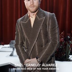 365 Tailoring - Tailoring work for boxing champion Saul "Canelo" Alvarez wearing full Amiri look attending the 2025 GQ Men of the Year event in Mexico City