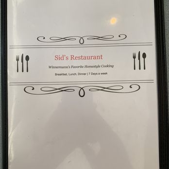 Sid's Restaurant - Dinner menu front - Diners Near Me - Winnemucca, Nevada