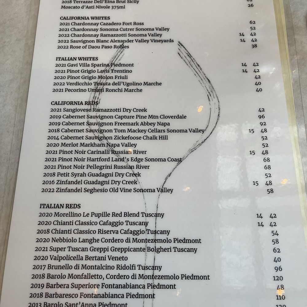 Riviera Ristorante - Riviera Restorante, May 3, 2024 - Wine menu (Tom Mackey 2018 Cab was very good) - Italian Near Me - Santa Rosa, California