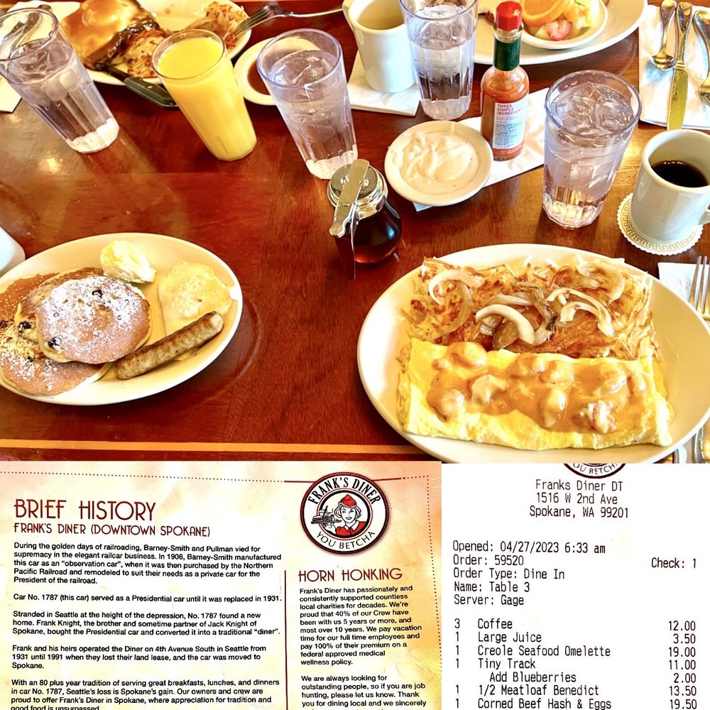 Frank's Diner - Receipt & history. 80+ years business (1931-91 in Seattle then in Spokane since). - Diners Near Me - Spokane, Washington Frank's Diner - Receipt & history. 80+ years business (1931-91 in Seattle then in Spokane since). - Diners Near Me - Spokane, Washington