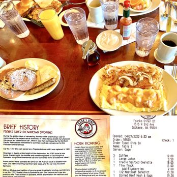 Frank's Diner - Receipt & history. 80+ years business (1931-91 in Seattle then in Spokane since). - Diners Near Me - Spokane, Washington Frank's Diner - Receipt & history. 80+ years business (1931-91 in Seattle then in Spokane since). - Diners Near Me - Spokane, Washington