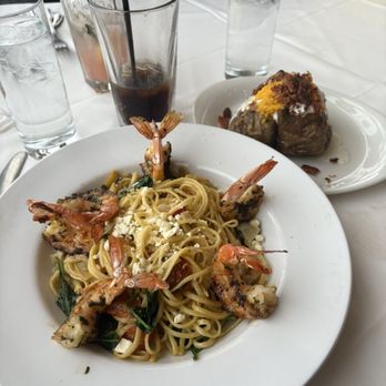 Chart House - Shrimp and artichoke linguini and baked potato - New American Near Me - San Antonio, Texas