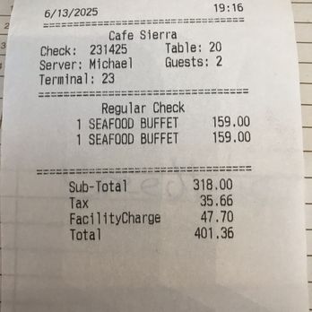 Cafe Sierra - Dinner for 2 receipt - New American Near Me - Universal City, California Cafe Sierra - Dinner for 2 receipt - New American Near Me - Universal City, California