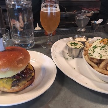 Au Cheval - Cheeseburger A Cheval, Fries With Mornay Sauce , Garlic Aioli & Fried Farm Egg, Beer - Bars Near Me - Chicago, Illinois