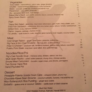 Mud Hen Water - Menu for November 24, 2015 - Hawaiian Near Me - Honolulu, Hawaii Mud Hen Water - Menu for November 24, 2015 - Hawaiian Near Me - Honolulu, Hawaii
