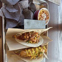 Taco combo with elote and chips