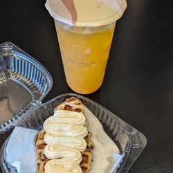 Boba Tea & Co. - Cream Croffle and Mango Fruit Tea