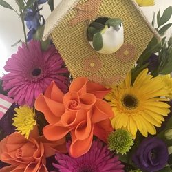 Flowers & Such - Gorgeous Bird House floral arrangement