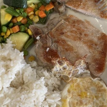 Arcadia Garden Cafe - 35．香煎越式香茅豬扒拌雙蛋（白飯或意粉) / Grilled Lemon Grass Pork Chop And Two Eggs With Rice Or Pasta - Chinese Near Me - Arcadia, California