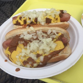 Mike's Coneys - two hot dogs with cheese and onions - Hot Dogs Near Me - Denver, Colorado