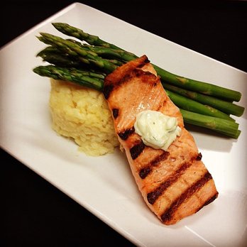 Capt'n Chucky's Crab Cake - grilled salmon and asparagus - Seafood Near Me - Blue Bell, Pennsylvania