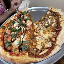 Palio Pizzeria - 14" 1/2 Hurricane Bob's scallops pizza pizza and 1/2 bbq chicken
