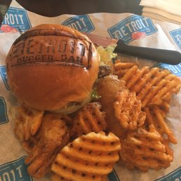 Burger and waffle fries