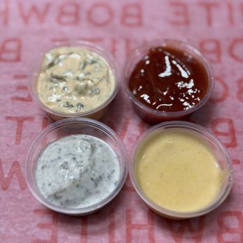 Bobwhite Counter - Clockwise: Chimichurri Aioli (~60¢), Ketchup, Truffle Aioli (~$1), Bobwhite Sauce (~60¢) - Southern Near Me - Jersey City, New Jersey Bobwhite Counter - Clockwise: Chimichurri Aioli (~60¢), Ketchup, Truffle Aioli (~$1), Bobwhite Sauce (~60¢) - Southern Near Me - Jersey City, New Jersey