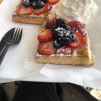 Cafe Collage - Waffle with fruit whipped on the side. Fruit smoothie not pictured - Coffee & Tea Near Me - Venice, California Cafe Collage - Waffle with fruit whipped on the side. Fruit smoothie not pictured - Coffee & Tea Near Me - Venice, California