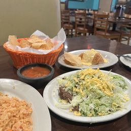 Ground beef Chalupa, Queso Chip, Rice, Chips & Salsa... so good! Ground beef Chalupa, Queso Chip, Rice, Chips & Salsa... so good!