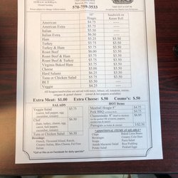 Jim & Vera's Hoagie Hut - Front of the menu