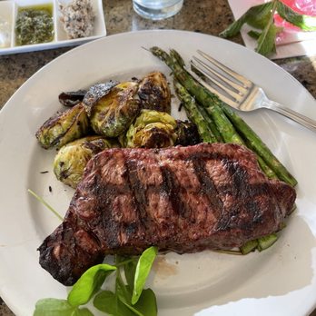 Bardot - New York strip 12oz with asparagus and brussell sprouts - New American Near Me - Claremont, California