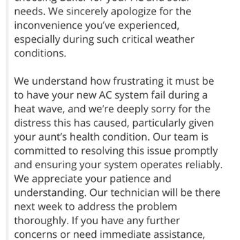Baker Home Energy - Baker responds about my aunt who died a year ago after she couldn't visit due to their AC disrepair. - Solar Installation Near Me - Escondido, California Baker Home Energy - Baker responds about my aunt who died a year ago after she couldn't visit due to their AC disrepair. - Solar Installation Near Me - Escondido, California