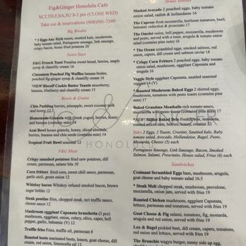 Fig & Ginger - Menu as of March 2025 - Breakfast & Brunch Near Me - Honolulu, Hawaii