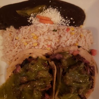 La Contenta Les - Carne Asada tacos with rice and beans. Not filling on its own apparently so be sure to order an appetizer with this if you're really hungry - Mexican Near Me - New York, New York La Contenta Les - Carne Asada tacos with rice and beans. Not filling on its own apparently so be sure to order an appetizer with this if you're really hungry - Mexican Near Me - New York, New York