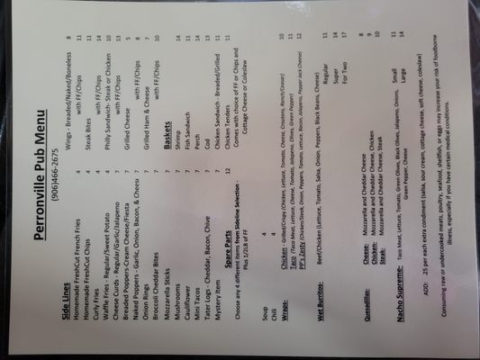 Menu photo 2 Perronville Pub Perronville, MI
