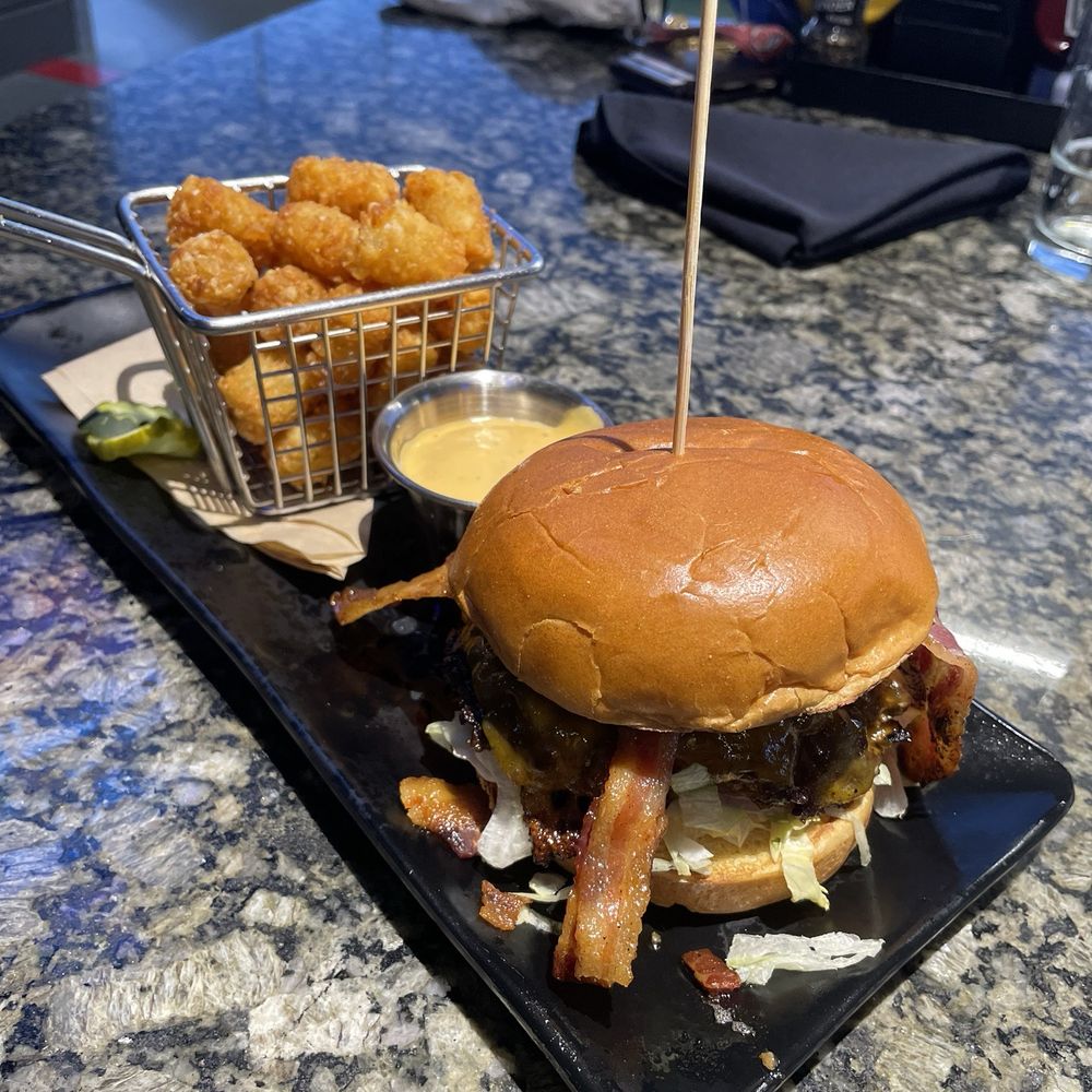 Topgolf - Smokehouse Burger with Tots - Sports Bars Near Me - Midvale, Utah Topgolf - Smokehouse Burger with Tots - Sports Bars Near Me - Midvale, Utah