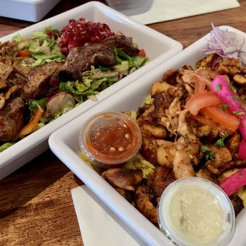 Mazra - Fattoush salad with lamb kebab; chicken shwarma - Middle Eastern Near Me - San Bruno, California Mazra - Fattoush salad with lamb kebab; chicken shwarma - Middle Eastern Near Me - San Bruno, California