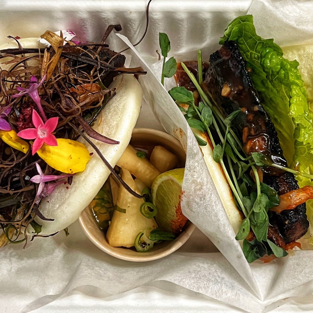 Island Bite Sip Indulge - Honey miso eggplant bao and special Kiawe smoked Korean pork belly bao - Food Trucks Near Me - Kahului, Hawaii Island Bite Sip Indulge - Honey miso eggplant bao and special Kiawe smoked Korean pork belly bao - Food Trucks Near Me - Kahului, Hawaii