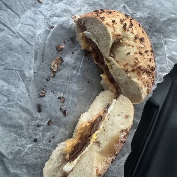 Jim's Bagel & Bake Shoppe - Bacon, egg, and cheese on onion bagel - Bakeries Near Me - Gloucester, Massachusetts Jim's Bagel & Bake Shoppe - Bacon, egg, and cheese on onion bagel - Bakeries Near Me - Gloucester, Massachusetts