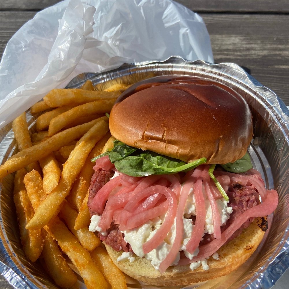 The Den - The beet vegetarian burger - Seafood Near Me - Houghton, Michigan The Den - The beet vegetarian burger - Seafood Near Me - Houghton, Michigan