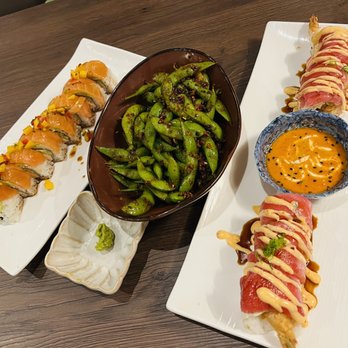 Gurume Sushi - Ultimate salmon roll and OMG roll. Also spicy garlic edamame! - Japanese Near Me - Irvine, California
