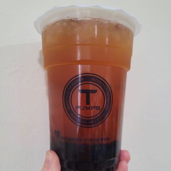 Tpumps - pumpbo mango peach passion green tea with honey boba (light ice) - Bubble Tea Near Me - Foster City, California