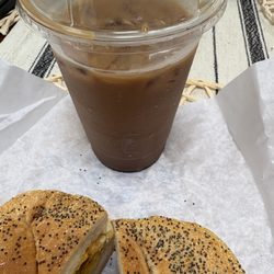 Babylon Bean North - Sausage egg and cheese. Coffee is mocha and coconut syrup